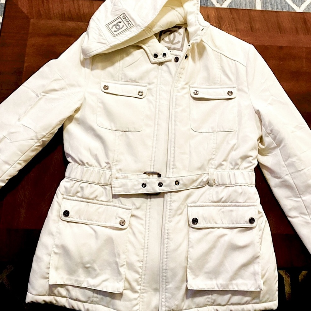 CHANEL White Hooded Jacket